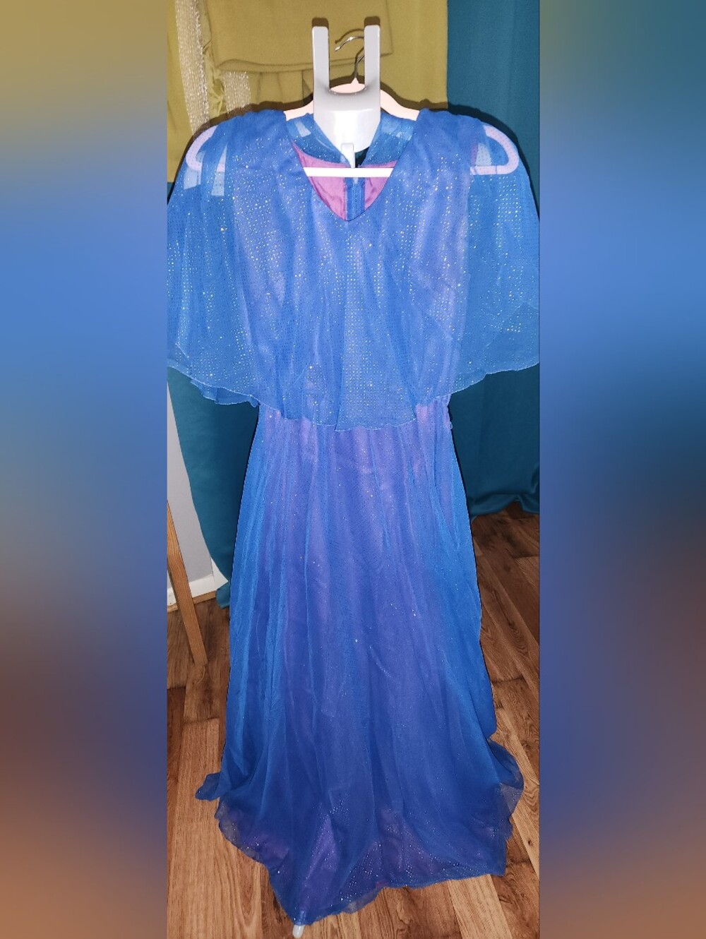 70s Formal Mike Benet Blue Sparkle Maxi Gown